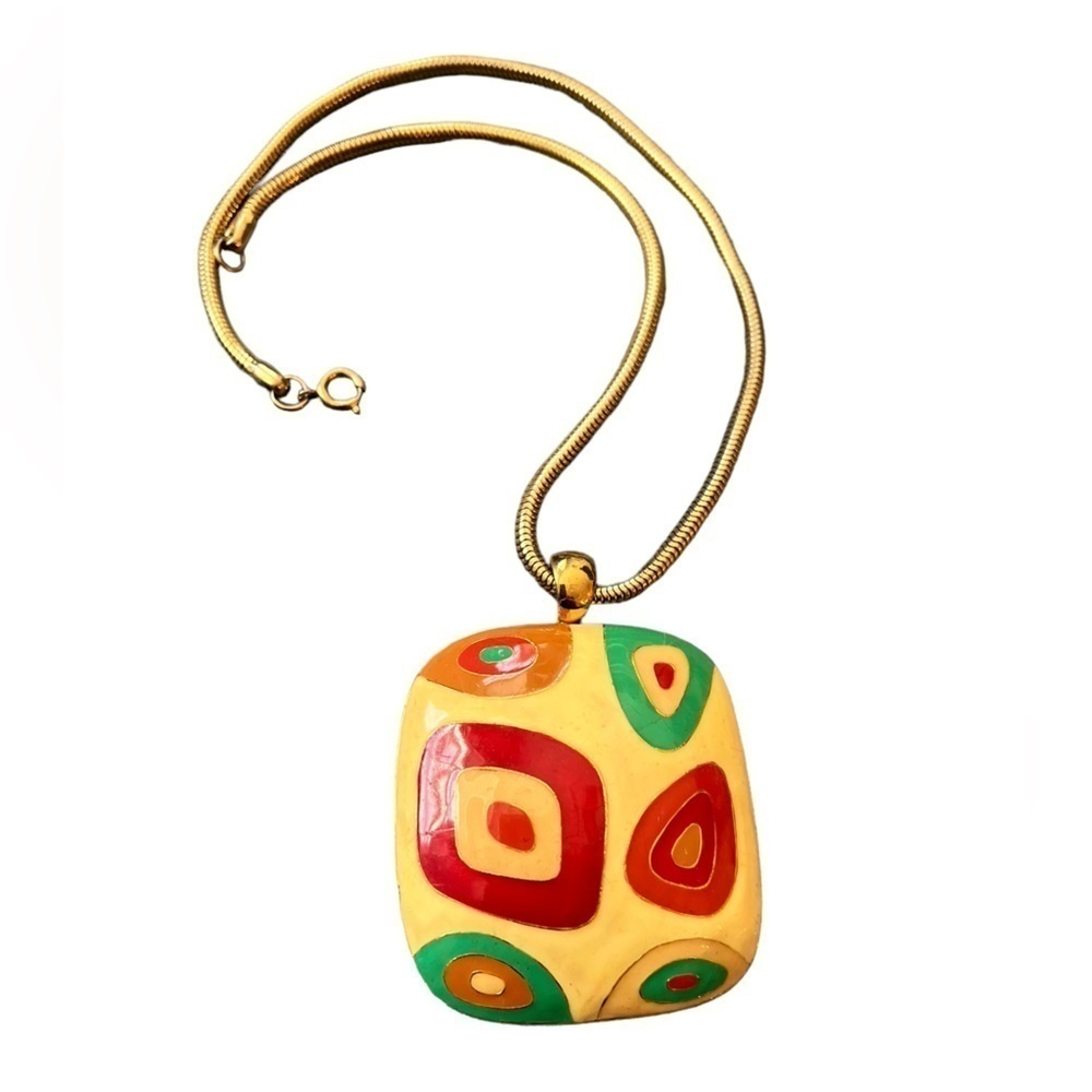 Enamel gold tone mid century modern necklace